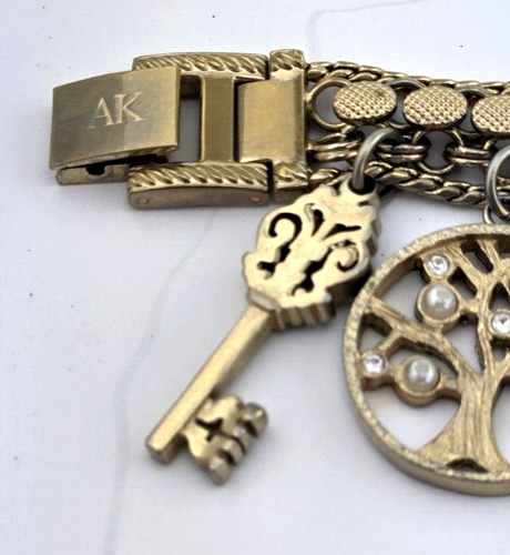 Anne Klein Gold Tone Charm Braclet w 1 Jewel Watch Swiss Parts w Locket NEW BAT - Picture 11 of 11
