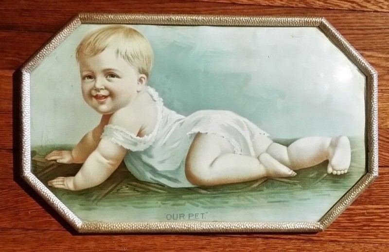 Vintage Print "OUR PET" Print in Original Metal/Oval Frame  