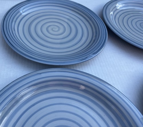 Citrus Grove Blue Stripe Circle Hand painted Set of 4 Dinner Plates I - Picture 6 of 20