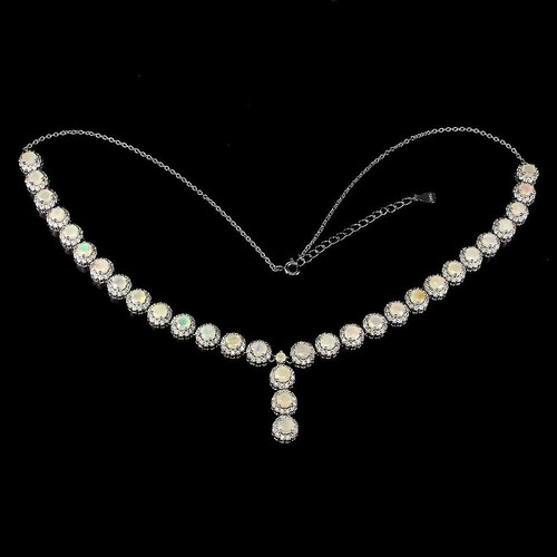 Silver Necklace Opal Genuine Natural Gems Solid Sterling 18 to 19 1/4 Inch - Picture 24 of 24