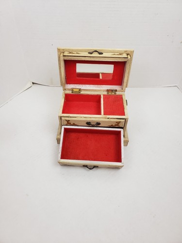 Embossed Jewelry Music Box Mirror Single Drawer 6" x 8.5" x 5". - Picture 3 of 7