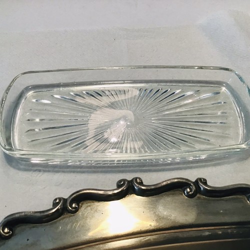 PIATTO BURRO Vintage FB Rogers Placcato Argento con Coperchio & Inserto Vetro Originale - Foto 7 di 16