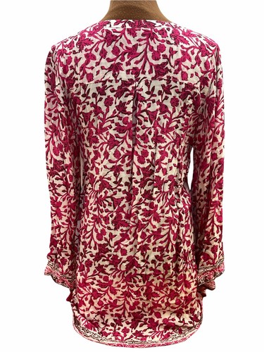 Soft Surroundings Womens Small Boho Tunic 100% Rayon Pink White V-Neck Tassels - Picture 2 of 12
