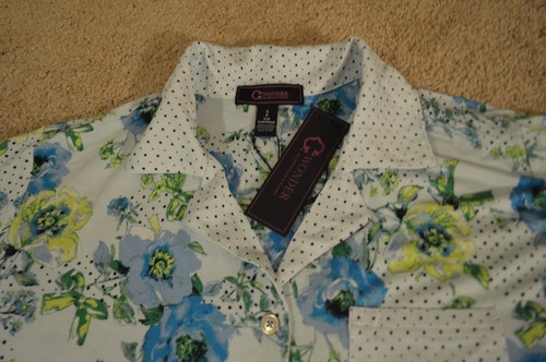 C WONDER Blue Green Floral Dress Cap Slv S Shift Cotton Stretch New SC552 - Picture 5 of 10
