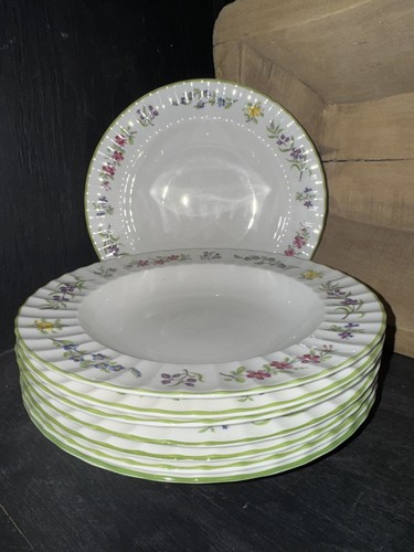 Royal Worcester Fleuri Pattern Fine Bone China Rimmed Soup Bowls (8)