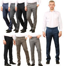 MENS EXPANDABLE WAIST CLASSIC FIT DRESS TROUSERS FLAT FRONT HIDDEN ELASTIC