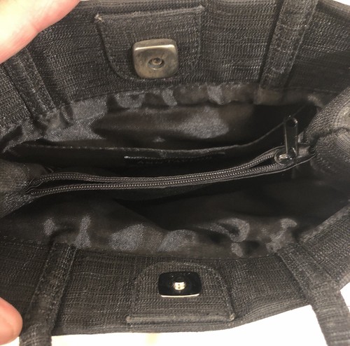 Ann Taylor Black Textured Fabric Baguette Handbag Purse with Flap Snap Closure - Picture 5 of 5