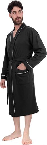 Bathrobe For Mens Knit Robe Lightweight Summer Cotton Blend Bathrobe NY Threads - Picture 20 of 41