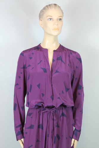 VINCE. Purple Pure Silk Button-Down Long Draw-String Waist Dress L - Picture 8 of 14