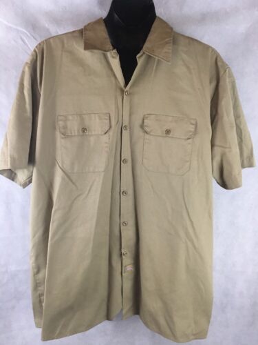 Dickies Size 2XL Work Shirt Mens Button Front Light Brown Short Sleeve - Picture 1 of 7