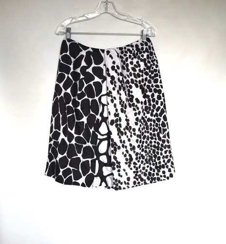 NUEVO CON ETIQUETAS $250 DONCASTER Colección 100% Seda Negro Blanco Estampado Animal Mujer Línea A Talla 2 - Imagen 1 de 7