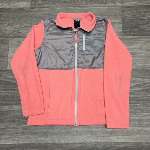 North Face Denali Fleece Jacket Youth XL Girls Pink Neon Salmon FullZip Logo