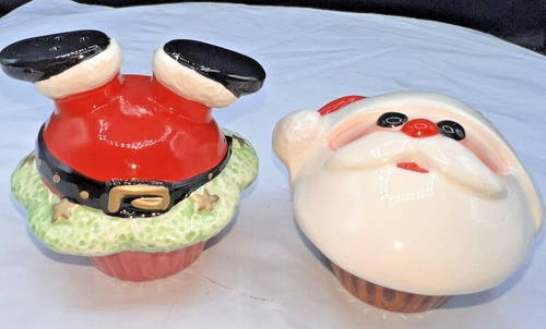Appletree Santa Claus Cupcake Ceramic Salt and Pepper Shaker Set Holiday Table - Picture 2 of 8