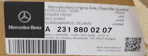 NEW OEM Mercedes-Benz Passenger Side Front Fender Panel 2318800207 SL400 SL63AMG - Picture 3 of 5