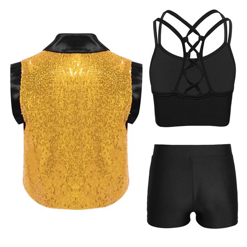 Girls Suits Masquerade Sets Performance Outfit Shiny Cropped Jacket Jazz Dance - Picture 27 of 71