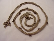 Vintage 1960's Boho Hippy Macram  Braided Beaded Belt Khaki  Brown