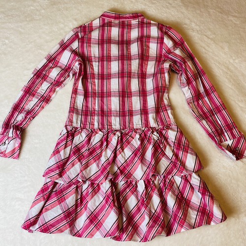 American Girl Size 14 Dress Pink Plaid Metallic Thread Trim Ruffles Drop Waist - Picture 6 of 7