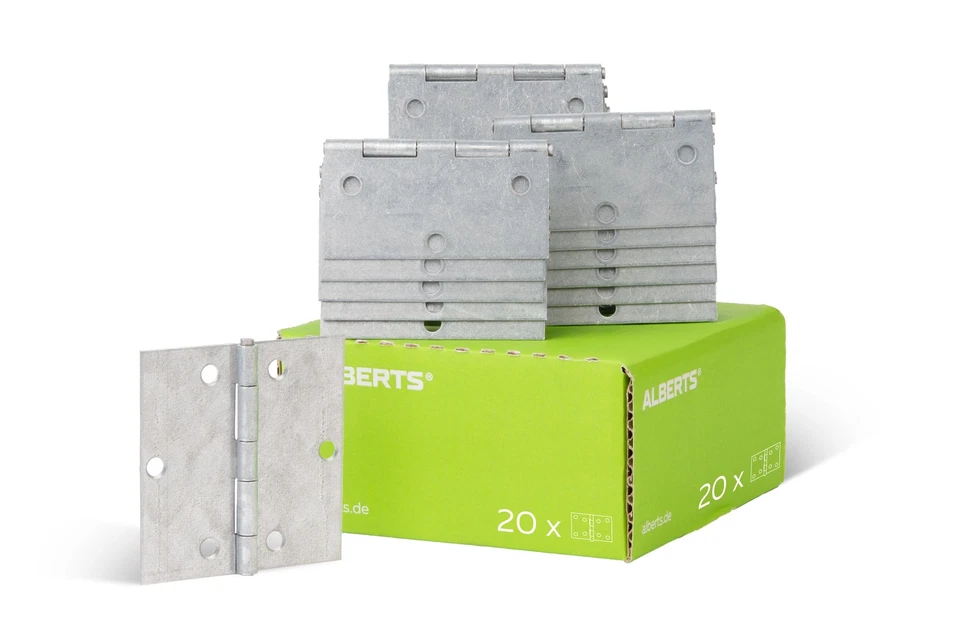 Alberts 20 x Scharnier Kistenband Tischband Konstruktionsband Stahl 80 x 80 mm 