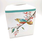Lenox Simply Fine  Chirp TISSUE BOX Holder Cherry Blossom Bird Turquoise Cottage