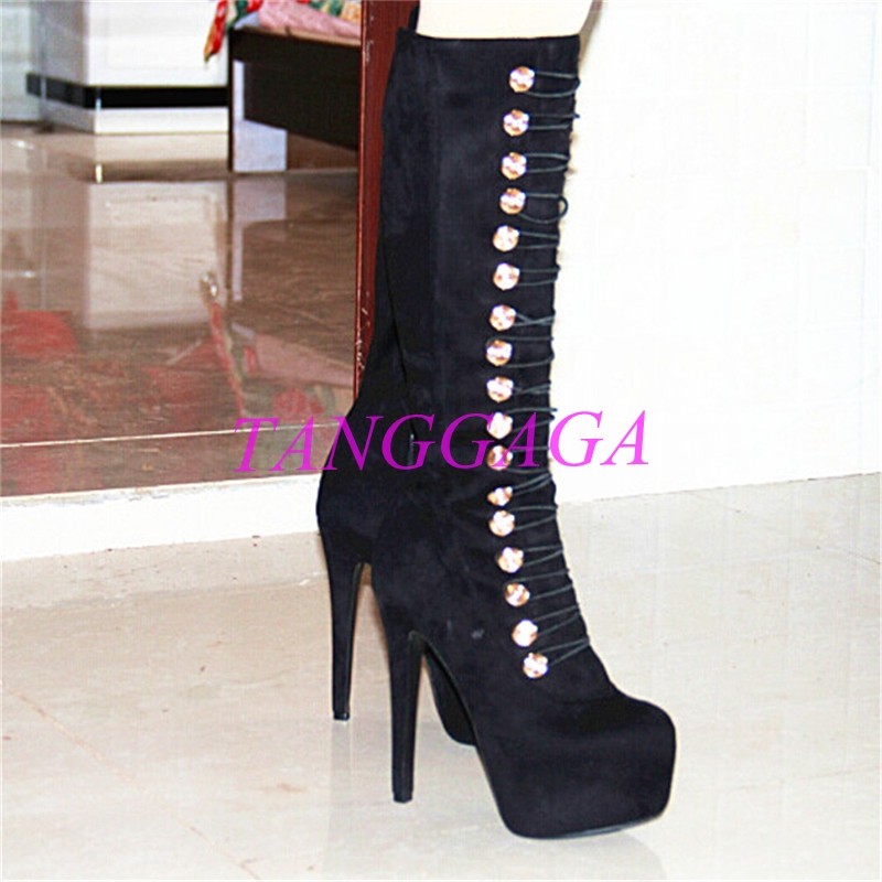 Mujer Vendaje de la rodilla botas altas Sexy Gamuza Cuero Cuero Gamuza Zapatos Plataforma Stilettos cremallera 23e34e Mujer Vendaje de la rodilla botas altas Sexy Gamuza Cuero Cuero Gamuza Zapatos Plataforma Stilettos cremallera 23e34e