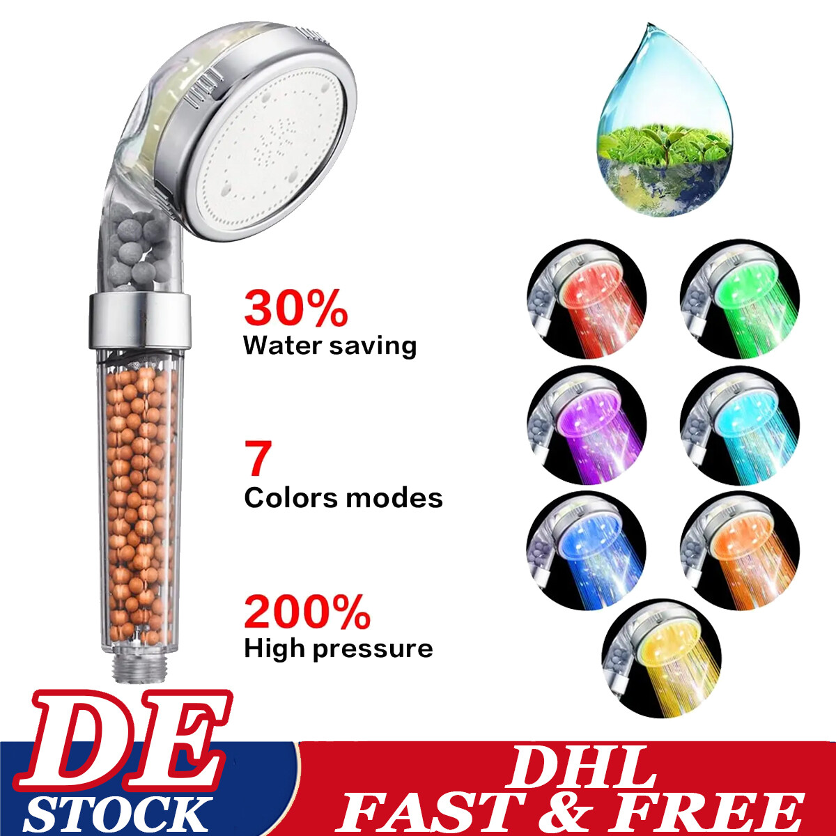 Led Duschkopf Handbrause Duschbrause Brausekopf 7 Lichtfarben Wassersparende