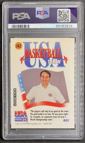 Mike Krzyzewski 1991 Skybox Team USA #542 Duke Blue Devils - PSA 9 - Picture 2 of 2