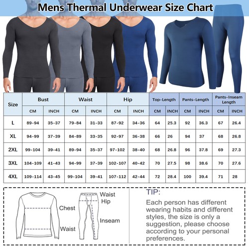 Herren Thermo Long Johns Tops Unterwäsche Hose Langarm V-Ausschnitt T-Shirt Set UK - Bild 2 von 43