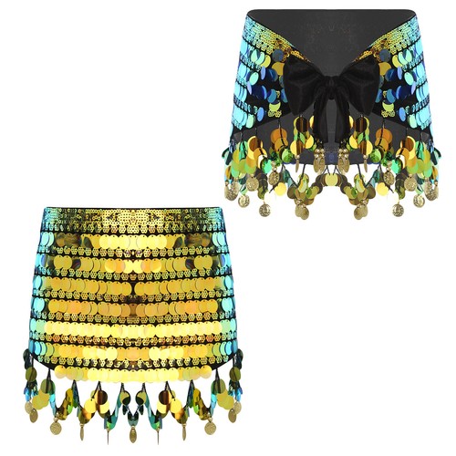 Womens Dance Skirts Sequins Costume Lace-Up Belly Dancing Short Dancewear Shiny - Bild 1 von 81