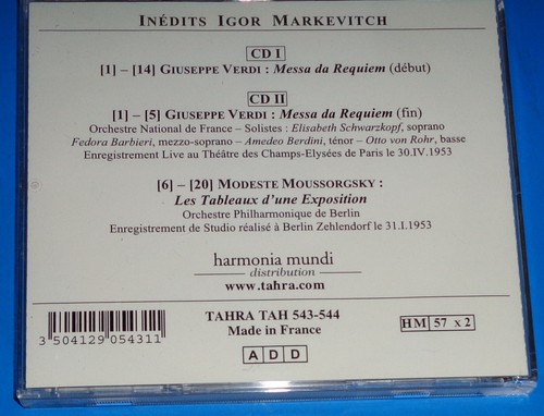 Igor Markevitch VERDI Requiem MUSSORGSKY Pictures at an Exhibition - Tahra 2 CD - Picture 2 of 2