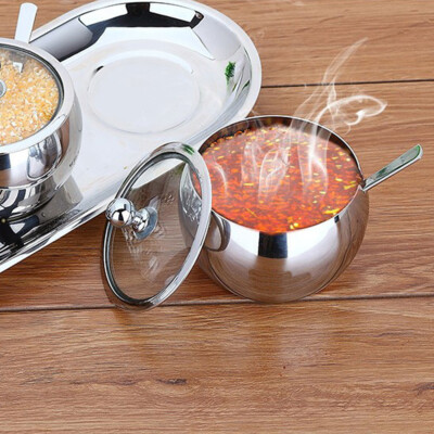 High-end Durable Stainless Steel Sugar Bowl with Lid and Spoon Container E2L6
