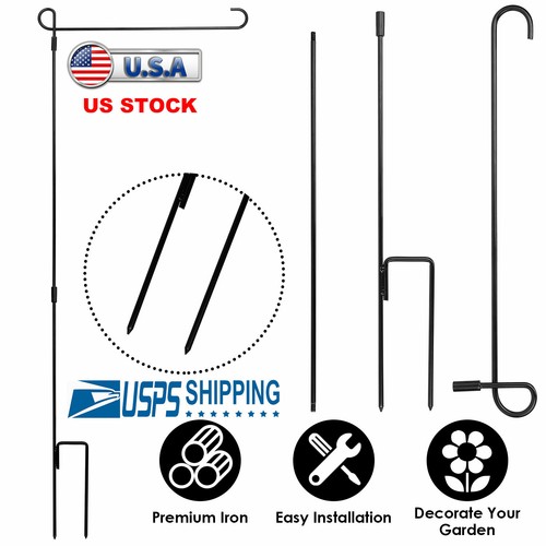 Garden Yard Flag Pole Holder Stand Metal Wrought Iron Stake For 12"x18" Flag - Picture 2 of 9
