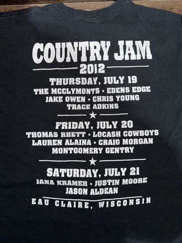 Country Jam 2012 Wisconsin T Shirt Adult Large Black Jason Aldean Trace Adkins - Picture 5 of 10