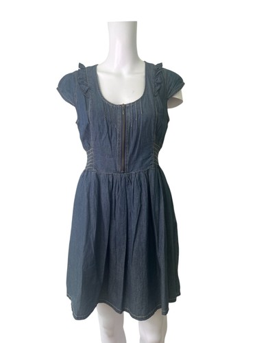 Next Petite Denim Fit & Flare Dress Size 10 Womens EU38 Blue Cotton Cap Sleeve - Picture 6 of 11
