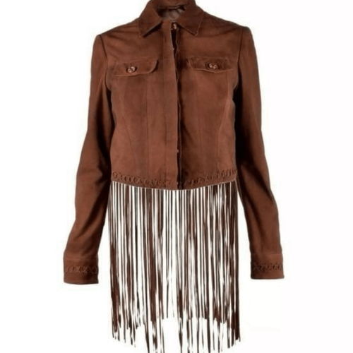Diesel Leather Suede brown Fringe Dead stock Western Fringe Button Front Jacket - Picture 2 of 4