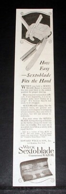 Sextoblade Razor 1920 OLD MAGAZINE PRINT AD, THE WECK SEXTOBLADE RAZOR, NATURALLY FITS ...