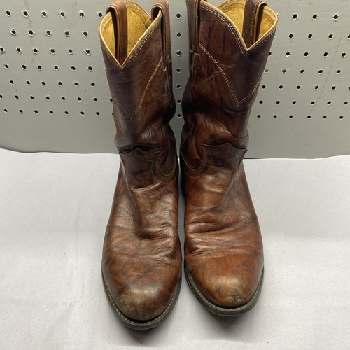 Justin Boots 3163 Roper Brown Marbled Leather Size 8.5 D Western Rodeo - Picture 2 of 10