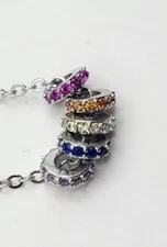 925 Sterling Silver Colorful Ring Necklace, 17.7”