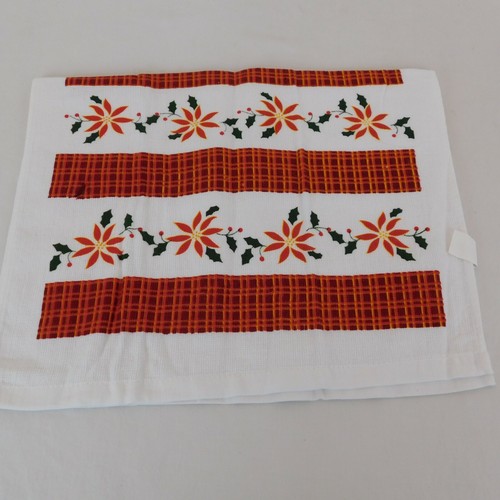 Toalla de cocina 100 % algodón a cuadros rojos Navidad flor de pascua acebo vacaciones diciembre - Imagen 3 de 7