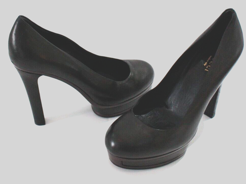 Zapatos de salón GUCCI 7 1/2 cuero marrón punta redonda de 4,25"" tacón 1"" plataformas $920 - Imagen 6 de 12