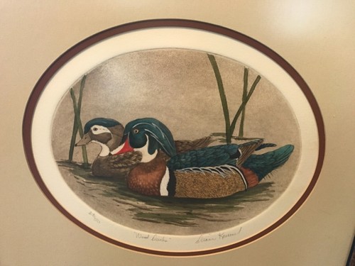 Holz Ente Dianne Krumel Radierung 218/500 entspiegelt Glas Holzrahmen - Bild 2 von 5