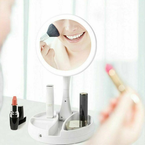 US 1-2 Pc Double Sided Magnifying LED Vanity Mirror Height Adjustable Foldable - Picture 9 of 20