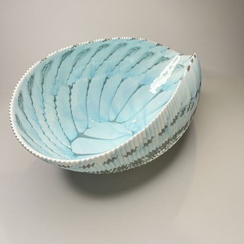 Yalos Murano Venedig Studio Glas Schale Muschel Elfenbein Türkis Türkis Blau Italien 16" - Bild 6 von 20