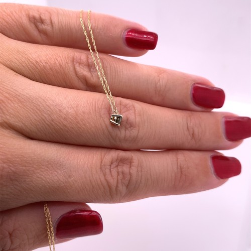 Round Natural Greenish Yellow Diamond Pendant Necklace 14K Yellow Gold 0.20ctw - Picture 3 of 4