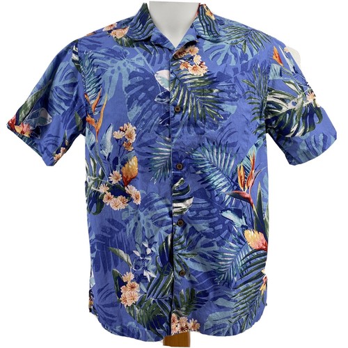 28 Palms Men Sz: Medium Tropical Blue Ferns Floral Cotton         U19 - Picture 1 of 8