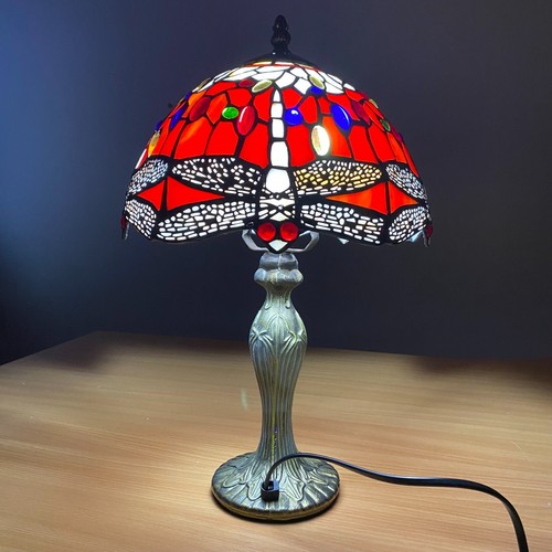 Rote Tiffany Stil Tischlampe Handarbeit Kunst Buntglas Nachttischlampe UK - Bild 6 von 13