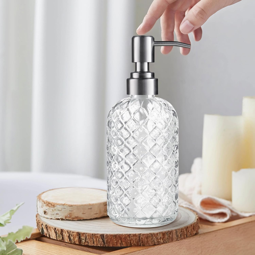 14 Oz Refillable Glass Soap Dispenser with Rust Proof Stainless Steel Pump, for - Picture 4 of 7