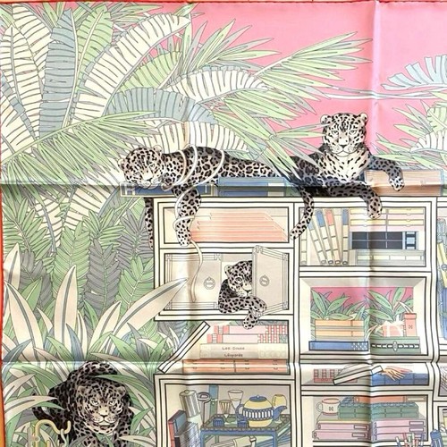 HERMES Double face Carre 90 Les Douze Leopards leopard Silk Scarf Very Good - Picture 9 of 17