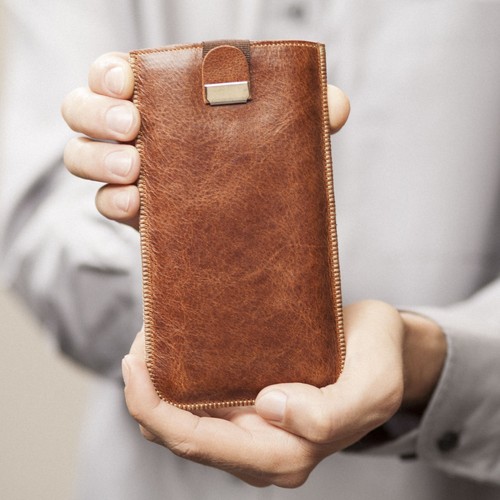 Braune italienische Ledertasche für OnePlus. Cover Sleeve Tasche. Kostenlose Personalisierung - Bild 3 von 9