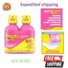 Pepto Bismol Liquid For 5 Symptom Relief Fast Acting Liquid 2 Pack 12 oz Each