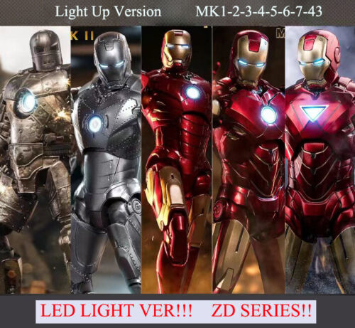 Figurines articulées collection ZD DEL Light Up Iron Man MK1 MK2 MK5 Mk4 neuves dans leur boîte - Photo 1 sur 15